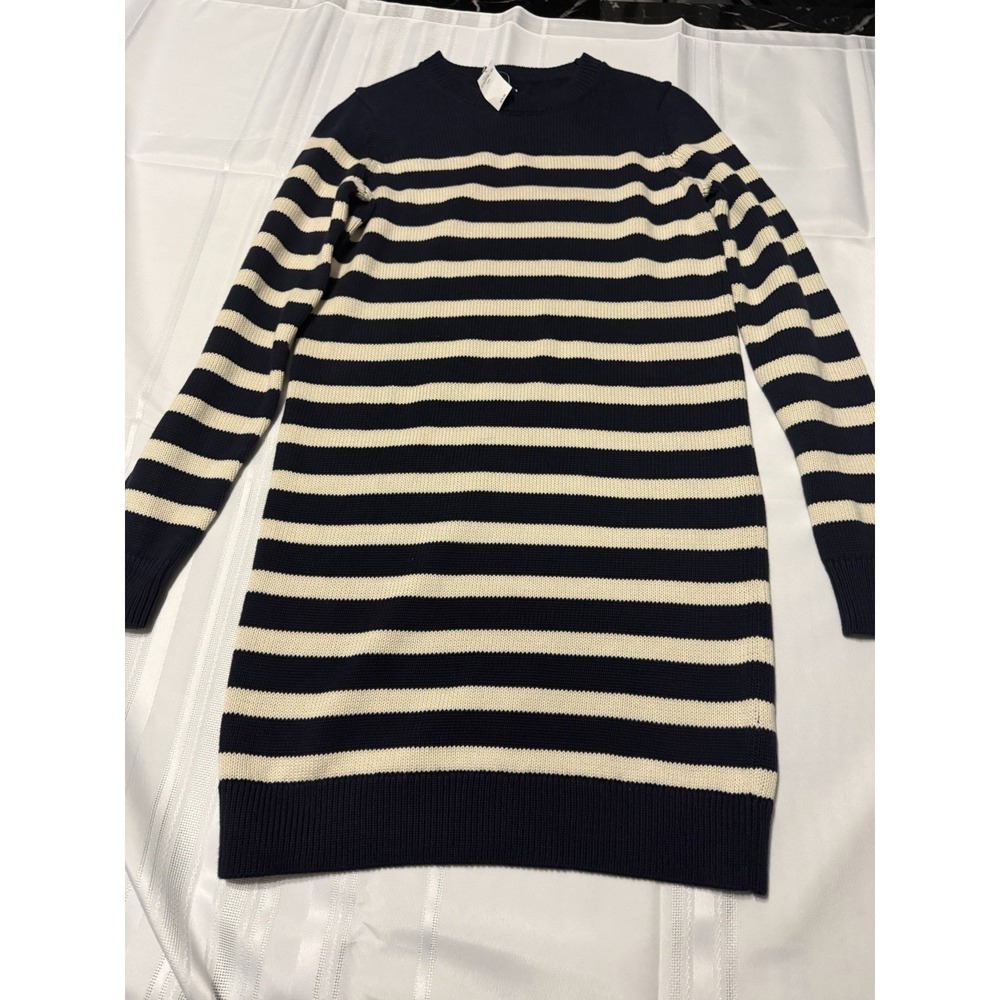 Gap Womens Navy Blue Cream Striped Shaker Knit Sweater Dress XXS 786599-01-1